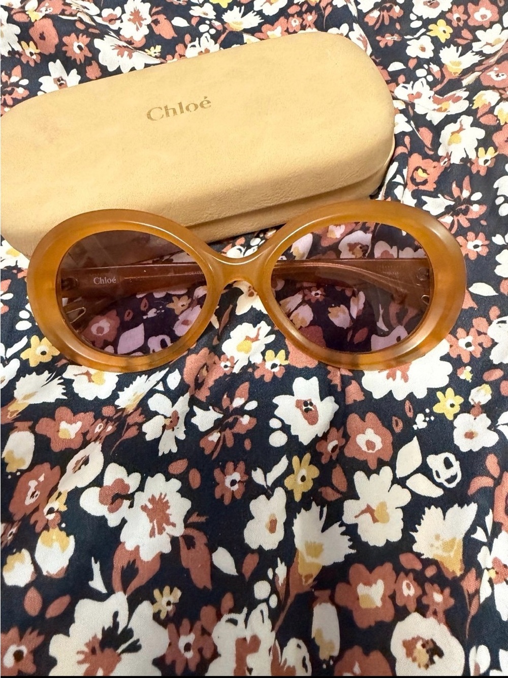 Chloe Women's Round Sunglasses in Amber Brown